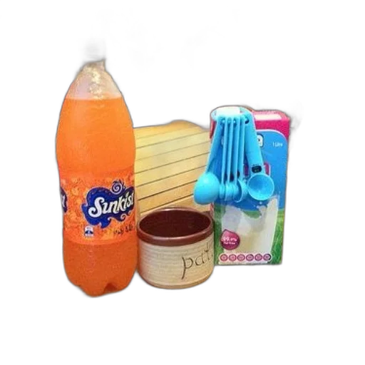 food, bottle, 3d render, sunkist, soda, sits, wooden, cutting transparent PNG cut-out