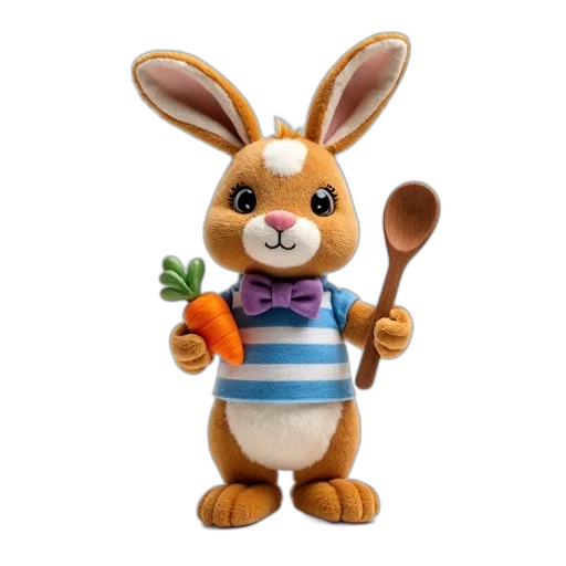 food, staff, 3d render, plush, toy, brown, rabbit, white transparent PNG cut-out