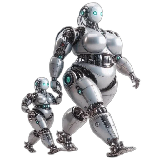 robot, concept art, 3d render, cyberpunk, two, robotic, figures, one transparent PNG cut-out