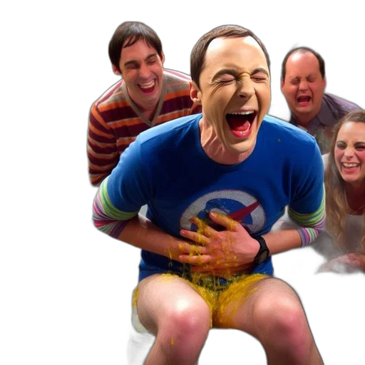 mask, comic, scene, five, characters, laugh, react, bathroom transparent PNG cut-out