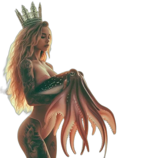 crown, hair, dress, fantasy art, concept art, pixel art, comic book art, underwater transparent PNG cut-out