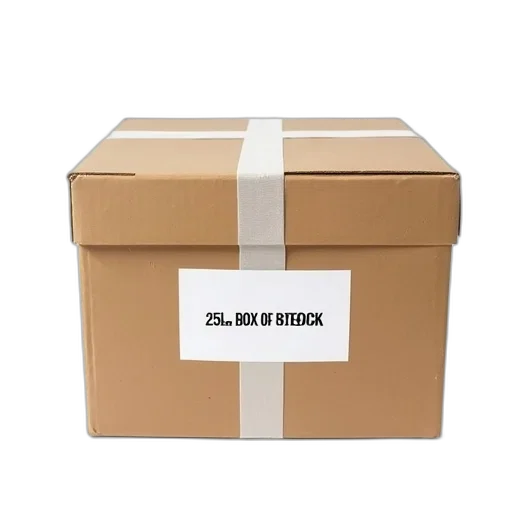 cardboard, box, label, reads, 25lb, bstock, shown, against transparent PNG cut-out