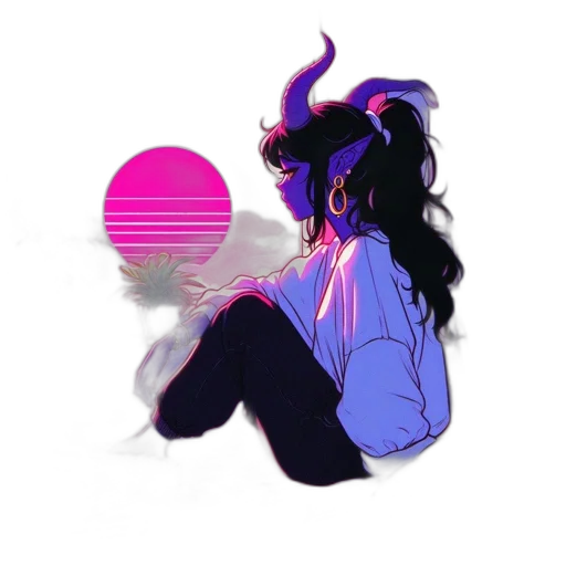 dragon, creature, hair, mask, vaporwave, concept art, cyberpunk, pixel art transparent PNG cut-out