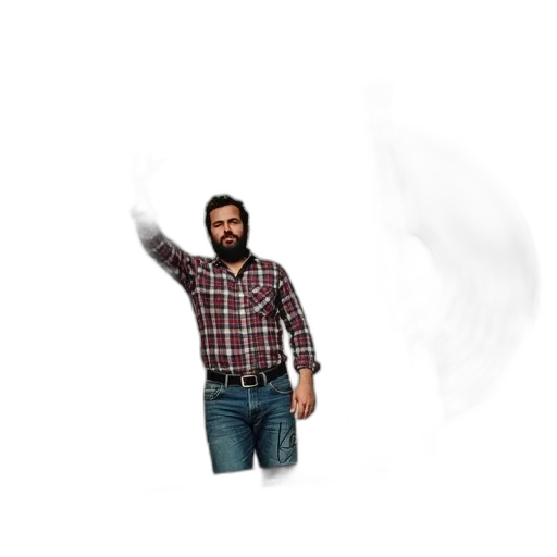 jacket, staff, animal, hair, 3d render, concept art, pixel art, photorealistic transparent PNG cut-out
