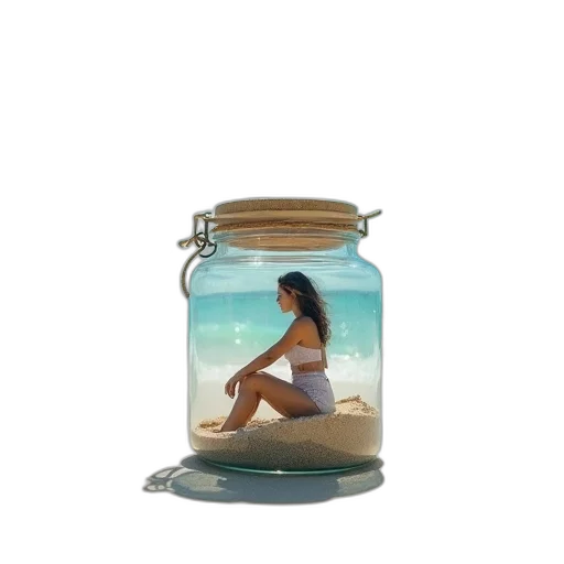 bottle, dress, photorealistic, oil painting, 3d render, concept art, beach, underwater transparent PNG cut-out