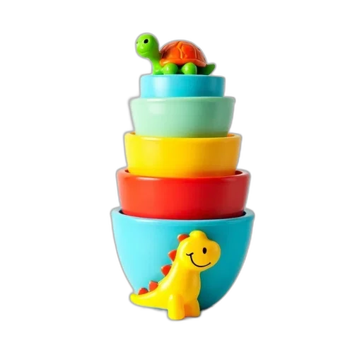 3d render, colorful, pastel, neon, set, plastic, stacking, cups transparent PNG cut-out