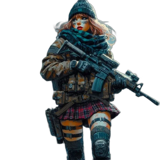 weapon, jacket, staff, animal, concept art, cyberpunk, pixel art, fantasy art transparent PNG cut-out