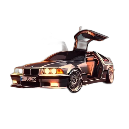 car, 3d render, concept art, photorealistic, futuristic, gull-wing, doors, parked transparent PNG cut-out