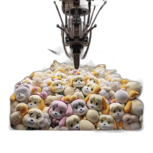 robot, animal, 3d render, stuffed-toy-filled, claw, machine, cute, yellow transparent PNG cut-out