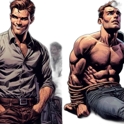 comic book art, concept art, earth tones, two, panels, contrast, subject, appearance transparent PNG cut-out
