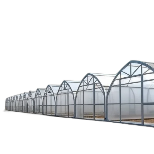 building, 3d render, concept art, row, modern, greenhouses, transparent, plastic transparent PNG cut-out