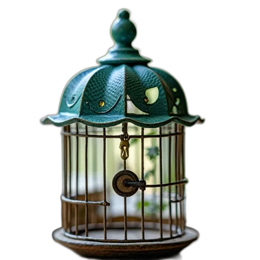 jewelry, 3d render, photorealistic, concept art, pixel art, small, birdcage, metal transparent PNG cut-out