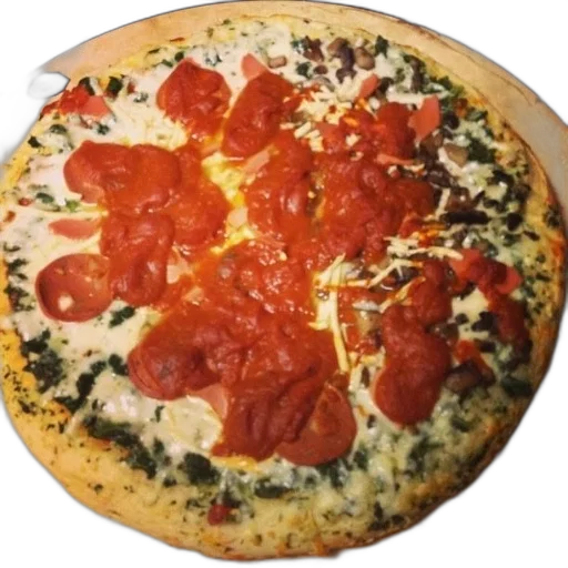 food, face, photorealistic, 3d render, red, pizza, spinach, cheese transparent PNG cut-out