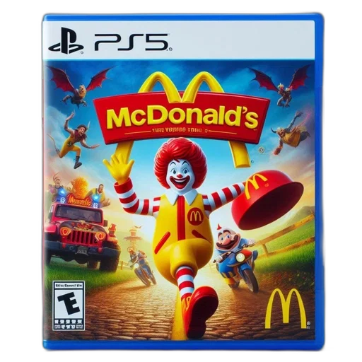 food, 3d render, concept art, ps5, cover, mcdonald, golden, arches transparent PNG cut-out