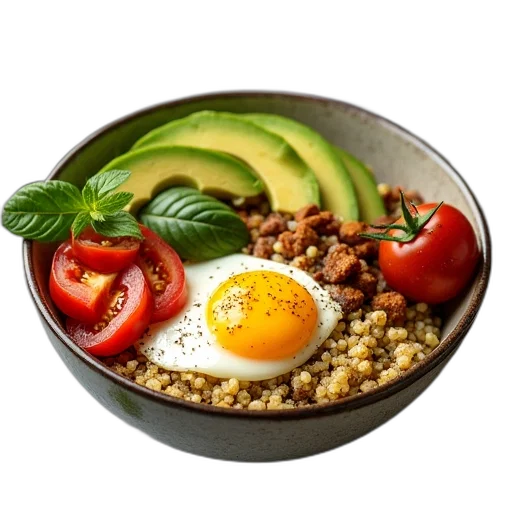 food, photorealistic, quinoa, bowl transparent PNG cut-out