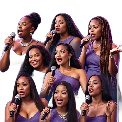 collage, various, individuals, predominantly, women, engaged, singing, speaking transparent PNG cut-out