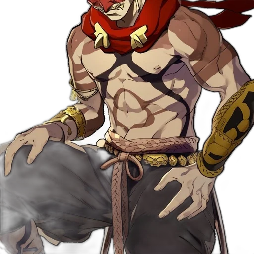 staff, concept art, anime, fantasy art, pixel art, red, muscular, tattooed transparent PNG cut-out