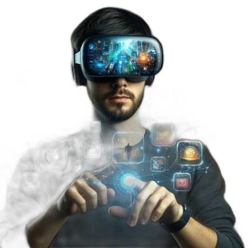 mask, robot, staff, face, cyberpunk, concept art, 3d render, fantasy art transparent PNG cut-out