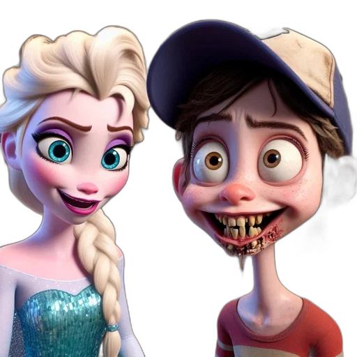 face, 3d render, cartoon, concept art, fantasy art, underwater, two, animated transparent PNG cut-out