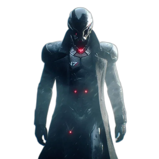 robot, mask, jacket, creature, concept art, cyberpunk, 3d render, comic book art transparent PNG cut-out