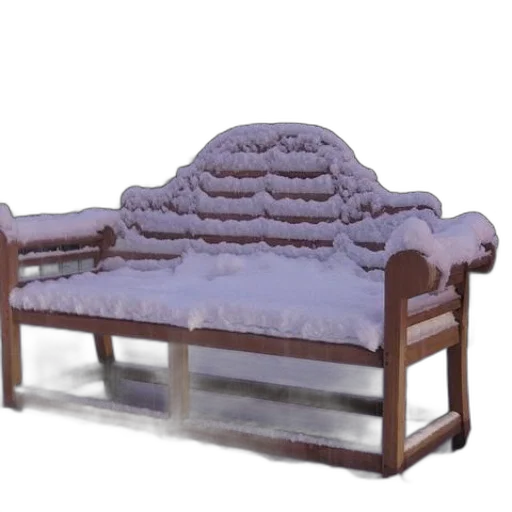 furniture, crown, 3d render, snow, wooden, bench, covered, sits transparent PNG cut-out