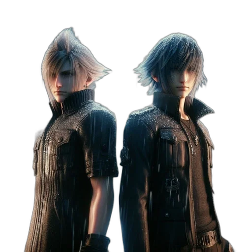 jacket, hair, concept art, 3d render, cyberpunk, two, animated, characters transparent PNG cut-out