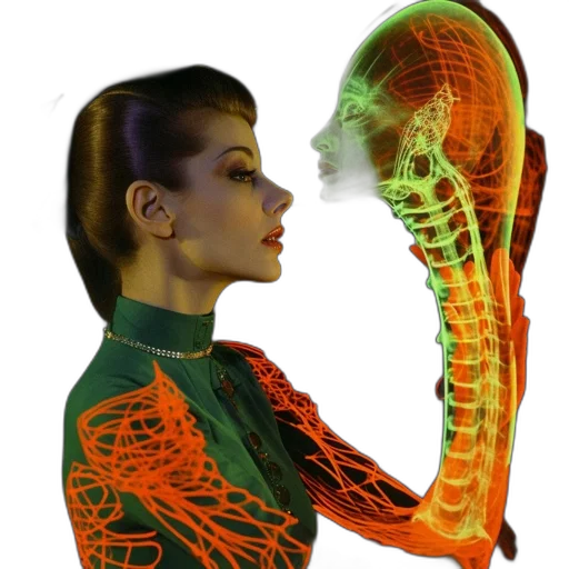 robot, staff, creature, jacket, cyberpunk, concept art, 3d render, neon lights transparent PNG cut-out