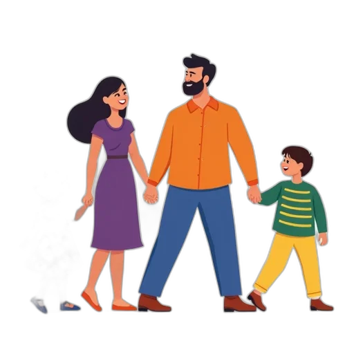 cartoon, concept art, pixel art, 3d render, colorful, illustration, family, four transparent PNG cut-out