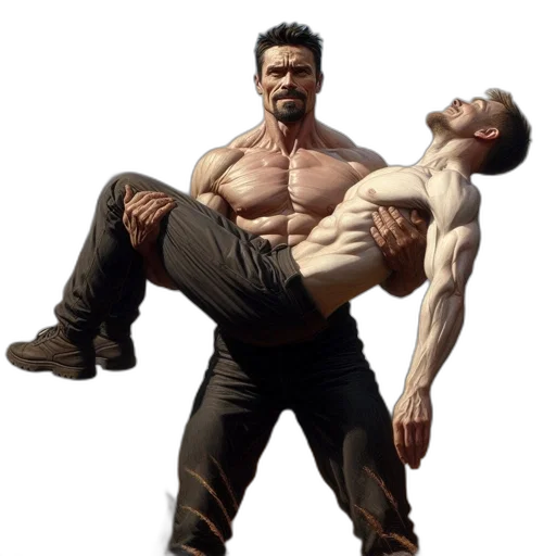 concept art, comic book art, pixel art, 3d render, muscular, man, lifts, distressed transparent PNG cut-out