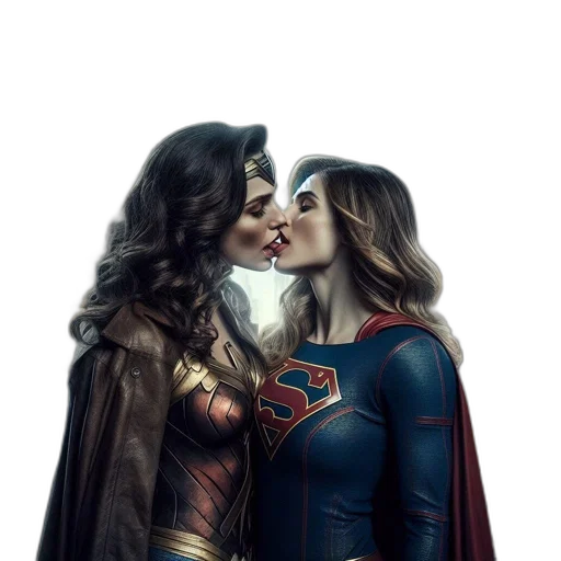 comic book art, concept art, photorealistic, two, women, dressed, superheroes, wonder transparent PNG cut-out
