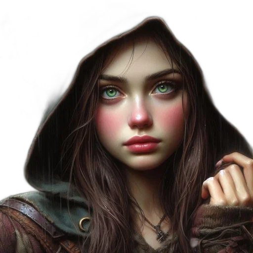 face, fantasy art, photorealistic, concept art, oil painting, red, dark, green transparent PNG cut-out
