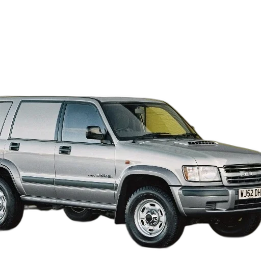 car, photorealistic, silver, isuzu, trooper, suv, parked, front transparent PNG cut-out