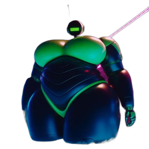 robot, jacket, staff, creature, concept art, 3d render, cyberpunk, vaporwave transparent PNG cut-out