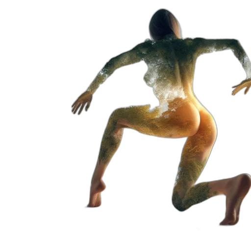 creature, robot, 3d render, concept art, photorealistic, woman, entwines, nature transparent PNG cut-out