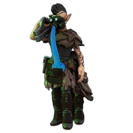 jacket, staff, weapon, mask, concept art, 3d render, cyberpunk, pixel art transparent PNG cut-out