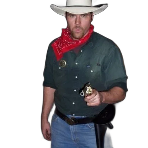 hat, weapon, jacket, staff, man, dressed, cowboy, white transparent PNG cut-out