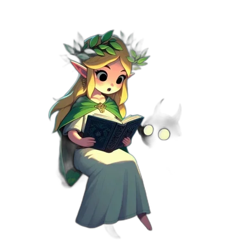 staff, crown, flower, pixel art, fantasy art, concept art, anime, green transparent PNG cut-out