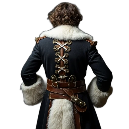 jacket, staff, sword, weapon, concept art, fantasy art, 3d render, photorealistic transparent PNG cut-out