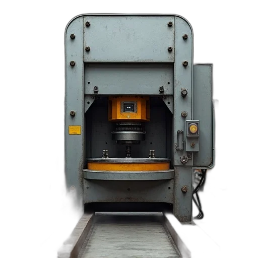 robot, face, large, industrial, metal, press, machine, situated transparent PNG cut-out