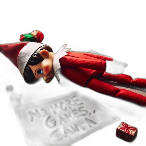 concept art, 3d render, toy, elf, lies, face, down, amid transparent PNG cut-out