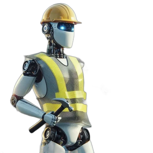 robot, 3d render, concept art, cyberpunk, humanoid, wearing, protective, gear transparent PNG cut-out