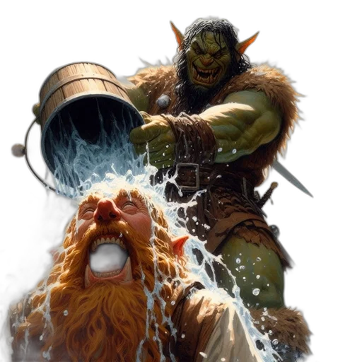 concept art, fantasy art, comic book art, underwater, fire, orc, pours, water transparent PNG cut-out