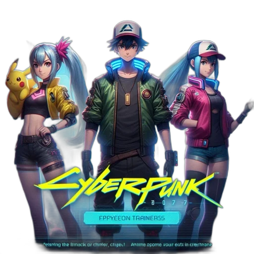 cyberpunk, concept art, pixel art, comic book art, three, characters, each, distinct transparent PNG cut-out