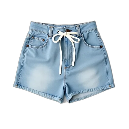 blue, pair, light, denim, shorts, white, drawstring, tied transparent PNG cut-out