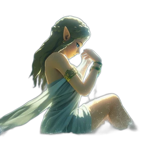 dress, fantasy art, concept art, watercolor, pixel art, underwater, fire, green transparent PNG cut-out