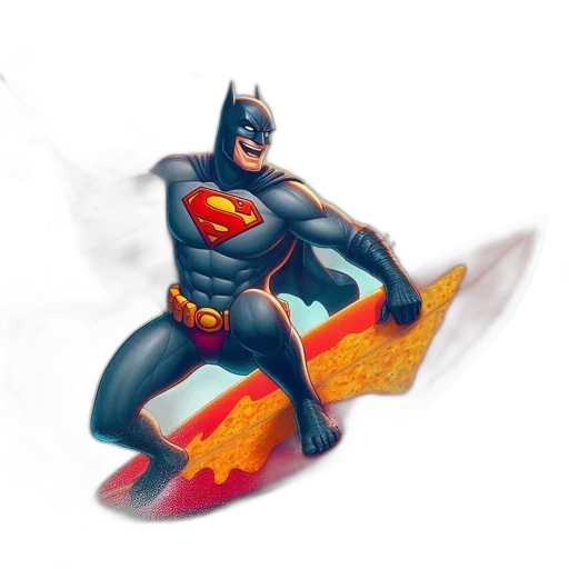 comic book art, concept art, fantasy art, 3d render, superhero, surfboard, dressed, mix transparent PNG cut-out