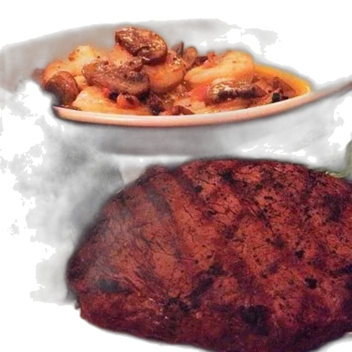 food, photorealistic, 3d render, plate, featuring, grilled, steak, broccoli transparent PNG cut-out