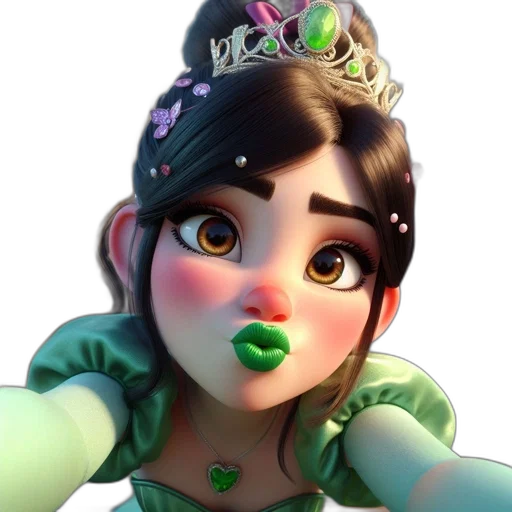 crown, face, dress, 3d render, concept art, cartoon, photorealistic, green transparent PNG cut-out