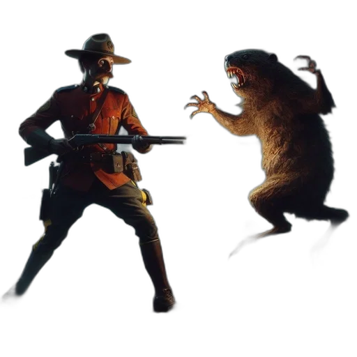 animal, concept art, fire, man, red, uniform, faces, off transparent PNG cut-out
