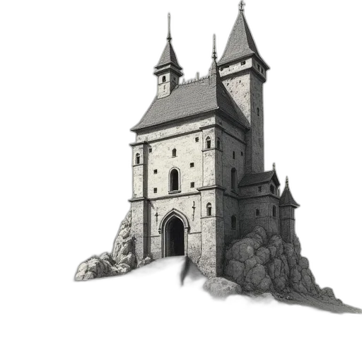 building, crown, sword, dragon, concept art, 3d render, fantasy art, photorealistic transparent PNG cut-out